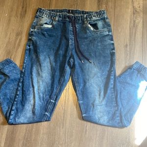 XL denim pants with elastic around ankle